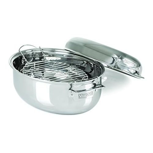  [아마존베스트]Viking Culinary Viking 3-Ply Stainless Steel Oval Roaster with Metal Induction Lid and Rack, 8.5 Quart