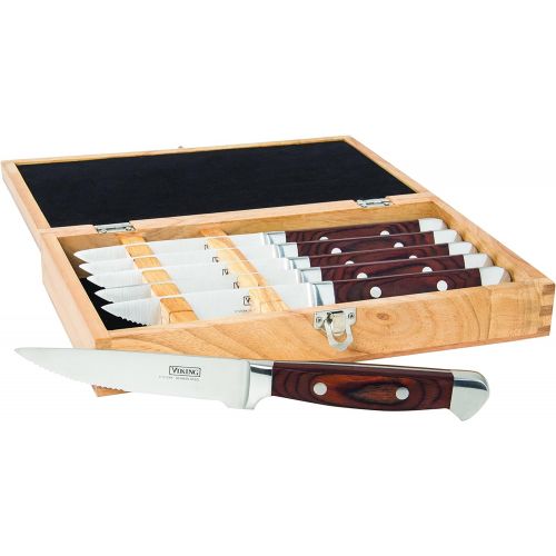  Viking Culinary Viking Pakka Wood Steak Knife Set with Rubberwood Box, 6 Piece, Red