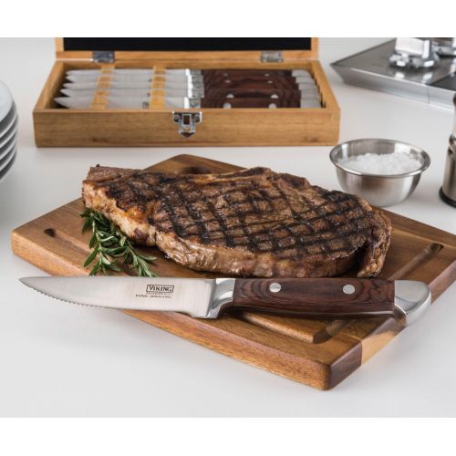  Viking Culinary Viking Pakka Wood Steak Knife Set with Rubberwood Box, 6 Piece, Red