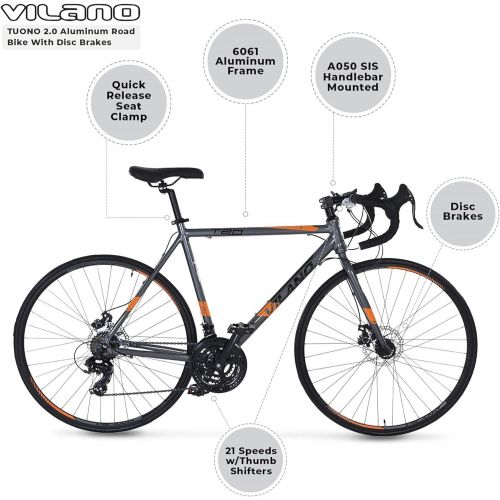  Vilano Tuono T20 Aluminum Road Bike 21 Speed Disc Brakes, 700c