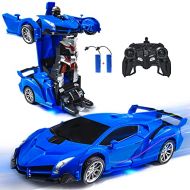 VillaCool Remote Control Car, RC Cars Toy for Age 3 4 5 6 7 8 8 - 14 Years Old for Kids, 360° Rotating Deformation Robot Car Toy with LED Light, Transform Robot RC Car, Boys Girls Birthday P