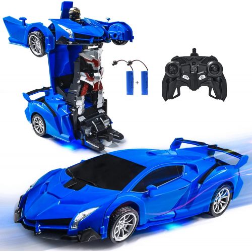  VillaCool Remote Control Car, RC Cars Toy for Age 3 4 5 6 7 8 8 - 14 Years Old for Kids, 360° Rotating Deformation Robot Car Toy with LED Light, Transform Robot RC Car, Boys Girls Birthday P