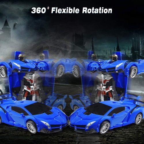  VillaCool Remote Control Car, RC Cars Toy for Age 3 4 5 6 7 8 8 - 14 Years Old for Kids, 360° Rotating Deformation Robot Car Toy with LED Light, Transform Robot RC Car, Boys Girls Birthday P