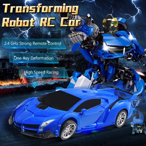  VillaCool Remote Control Car, RC Cars Toy for Age 3 4 5 6 7 8 8 - 14 Years Old for Kids, 360° Rotating Deformation Robot Car Toy with LED Light, Transform Robot RC Car, Boys Girls Birthday P