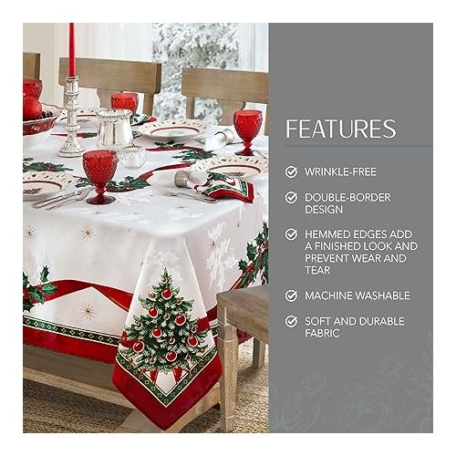  Elrene Home Fashions Villeroy & Boch Toy's Delight Christmas Fabric Tablecloth, Holiday Table Decor, 60