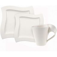 Villeroy & Boch NewWave 12-Piece Place Setting, Service For 4, Plates & Mugs, Premium Porcelain, Made in Germany, White