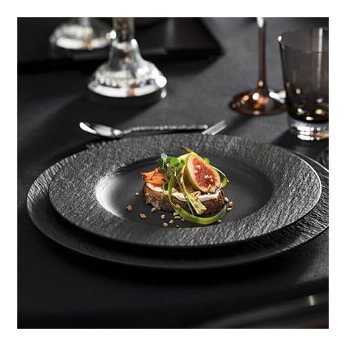  Villeroy & Boch Manufacture Rock 4-Piece Place Setting, Plates & Bowls, Premium Porcelain, Made in Germany, Matte Black