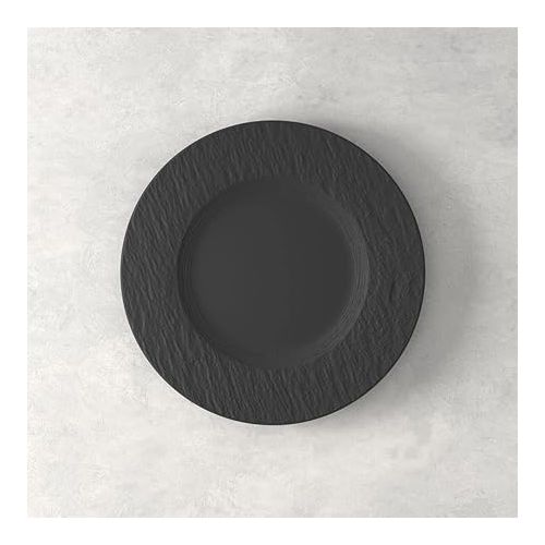  Villeroy & Boch Manufacture Rock 4-Piece Place Setting, Plates & Bowls, Premium Porcelain, Made in Germany, Matte Black