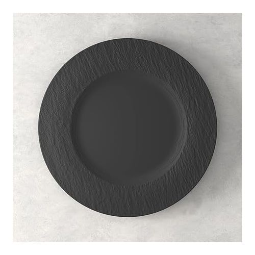  Villeroy & Boch Manufacture Rock 4-Piece Place Setting, Plates & Bowls, Premium Porcelain, Made in Germany, Matte Black