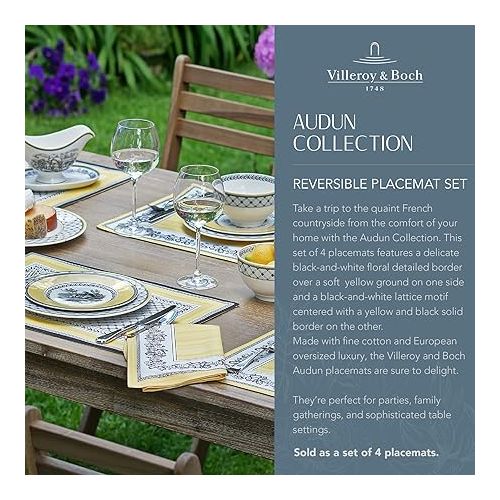  Villeroy and Boch Audun Reversible Patterned Cotton Fabric Placemats, 14 Inches by 20 Inches, Set of 4