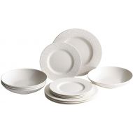 Villeroy & Boch Manufacture Rock Blanc 12-Piece Dinnerware Set, Service for 4, Plates & Bowls, Premium Porcelain, Made in Germany, White, Large