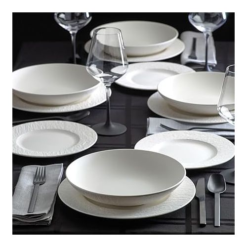  Villeroy & Boch Manufacture Rock Blanc 12-Piece Dinnerware Set, Service for 4, Plates & Bowls, Premium Porcelain, Made in Germany, White, Large