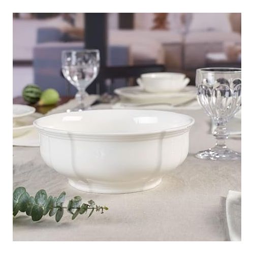  Villeroy & Boch Manoir Round Vegetable Bowl by - Premium Porcelain - Made in Germany - Dishwasher and Microwave Safe - White 8.25 Inches