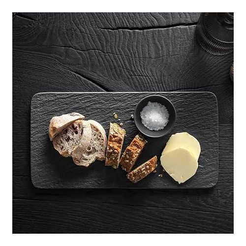  Villeroy & Boch 10-4239-2281 Manufacture Rock Rectangular Serving, Beautifully Shaped Presentation, Premium Porcelain, Dishwasher Safe, Black, 35X18X1,5CM