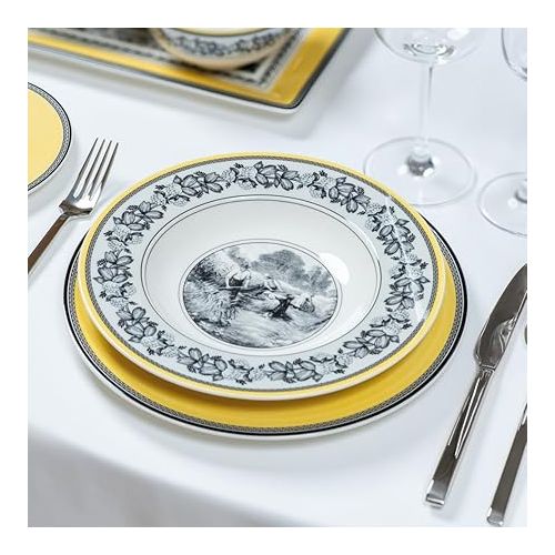  Villeroy & Boch Audun Ferme Rim Soup, 9.5 in, White/Gray/Yellow