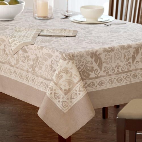  Villeroy & Boch Villeroy and Boch Milano Jacaquard Print Cotton Fabric Tablecloth, Taupe
