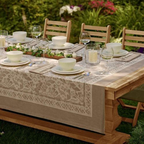  Villeroy & Boch Villeroy and Boch Milano Jacaquard Print Cotton Fabric Tablecloth, Taupe