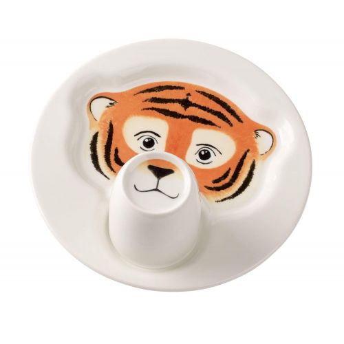  Villeroy & Boch Animal Friends Tafelservice fuer Kinder mit Tiger-Motiv, 2-teilig, Premium Porzellan, Weiss/Orange