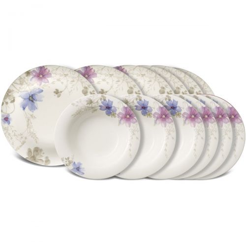  Villeroy & Boch Mariefleur Gris Basic Tafelset / Elegantes Geschirr aus Porzellan mit Blumenmuster / 12 teilig fuer 6 Personen