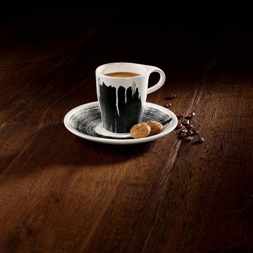  [아마존베스트]Villeroy & Boch 1042489121 Coffee Passion Awake Doppio Espresso Cup & Saucer Set, 6 oz, Black/White