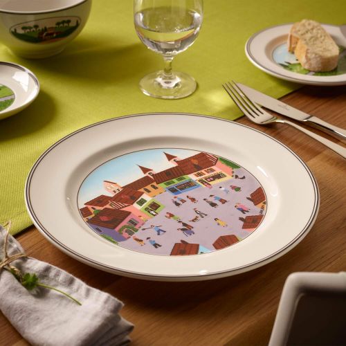  [아마존베스트]Villeroy & Boch 10-2337-2625 Design Naif Dinner Plate #4-Old Village Square, 10.5 in, White/Colorful