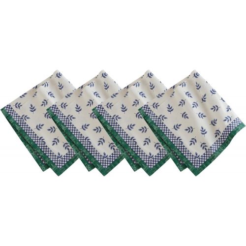  Villeroy & Boch Villeroy and Boch Leaf and Check Cotton Fabric Napkin (Set of 4), 21X21, Multi