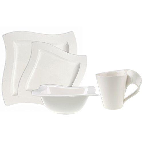  Villeroy & Boch 4003683463816 New Wave 4-Piece Place Setting Dinner, Salad Plate, Bowl, and Mug  Premium Porcelain, Set of 4 (Variable), Dinnerware