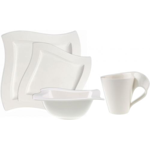  Villeroy & Boch 4003683463816 New Wave 4-Piece Place Setting Dinner, Salad Plate, Bowl, and Mug  Premium Porcelain, Set of 4 (Variable), Dinnerware