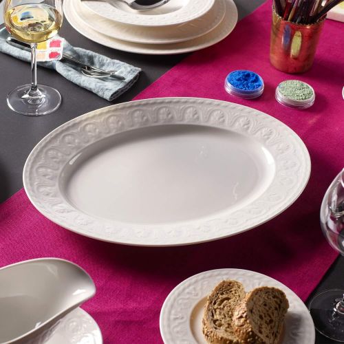  Cellini Oval Serving Platter by Villeroy & Boch - Premium Porcelain - Made in Germany - Dishwasher and Microwave Safe - Elegand Engraved Detail - 15.75 Inches