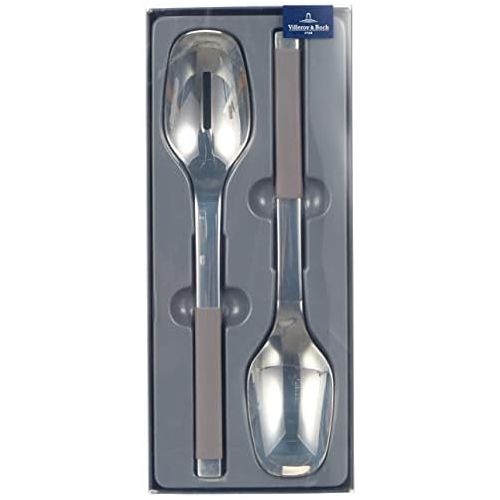  Villeroy & Boch S+ Taupe Salad Cutlery, 2 Pieces, Stainless Steel, Handle Coated with Grey Silicone