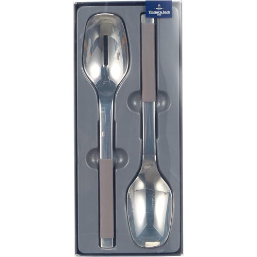  Villeroy & Boch S+ Taupe Salad Cutlery, 2 Pieces, Stainless Steel, Handle Coated with Grey Silicone