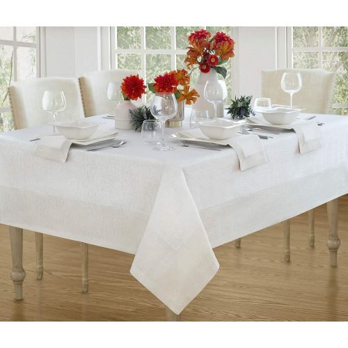  Villeroy & Boch New Wave Metallic Border Linen Tablecloth,70x146,White Gold