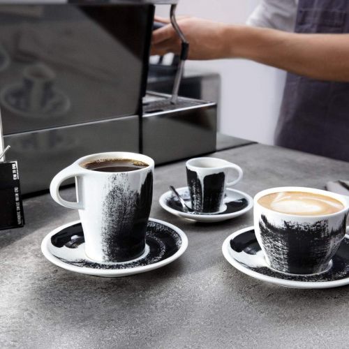  Villeroy & Boch Coffee Passion Awake Doppio Espresso Cup & Saucer Set, 6 oz, Premium Porcelain, Black / White