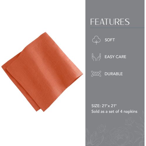  Villeroy & Boch Villeroy and Boch La Classica Luxury Linen Fabric Napkin (Set of 4), 21x21, Rust, 4 Count