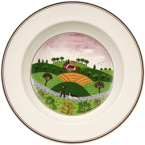  Villeroy & Boch 1023372707 Design Naif Rim Soup #6-Hunter & Dog, 9 in, White/Colorful