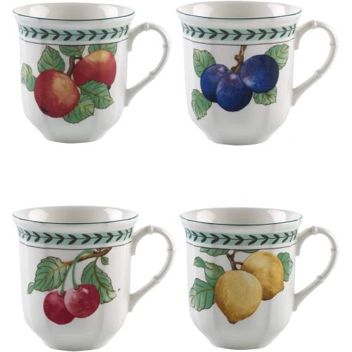  Villeroy & Boch French Garden Modern Fruits Jumbo Mug : Assorted Set of 4, 15 oz, Premium Porcelain, White/Colored