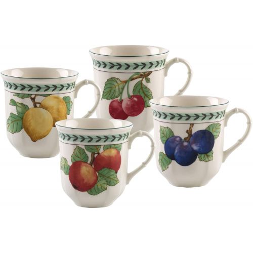  Villeroy & Boch French Garden Modern Fruits Jumbo Mug : Assorted Set of 4, 15 oz, Premium Porcelain, White/Colored