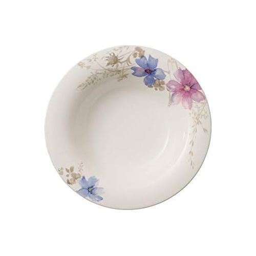  Villeroy & Boch Mariefleur Gris Basic Suppenteller, 23 cm, Premium Porzellan, Weiss/Bunt