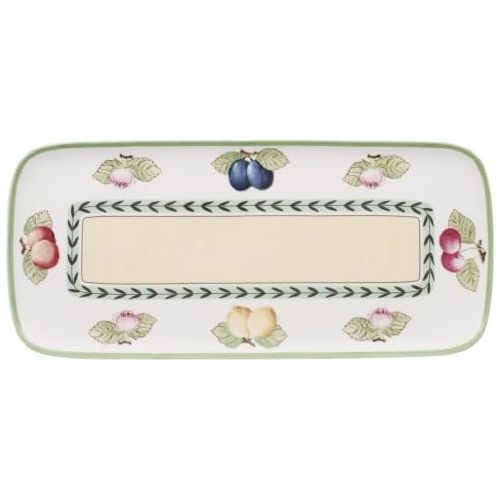  Villeroy & Boch Charm & Breakfast French Garden Kuchenplatte, 35x16 cm, Premium Porzellan, Weiss/Bunt