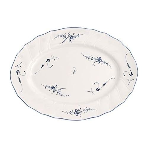  Villeroy & Boch Vieux Luxembourg Ovale Servierplatte, 36 cm, Premium Porzellan, Weiss/Blau, Porcelain