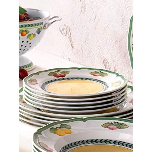  Villeroy & Boch - French Garden Fleurence Fruehstuecksteller, runder Teller in Premium Porzellan mit sommerlichen Fruchtmotiven, Landhaus-Stil, 21 cm