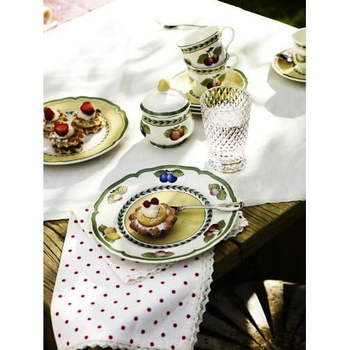  Villeroy & Boch - French Garden Fleurence Fruehstuecksteller, runder Teller in Premium Porzellan mit sommerlichen Fruchtmotiven, Landhaus-Stil, 21 cm