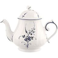 Villeroy & Boch Vieux Luxembourg Teekanne, 1,1 Liter, Premium Porzellan, weiss/blau