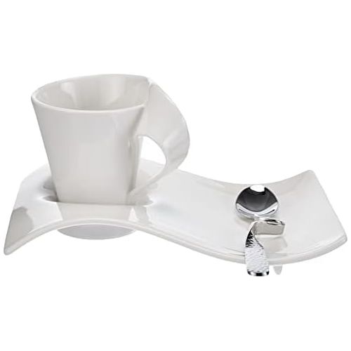  Villeroy & Boch - NewWave Caffe Espresso-Set, 3 tlg., eleganter Kaffeegenuss, Premium Porzellan/Edelstahl, spuelmaschinengeeignet