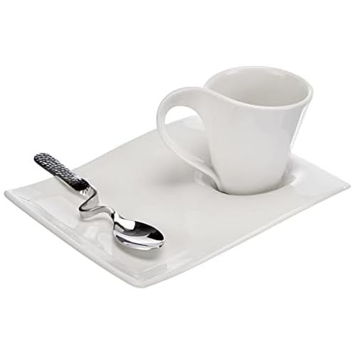  Villeroy & Boch - NewWave Caffe Espresso-Set, 3 tlg., eleganter Kaffeegenuss, Premium Porzellan/Edelstahl, spuelmaschinengeeignet