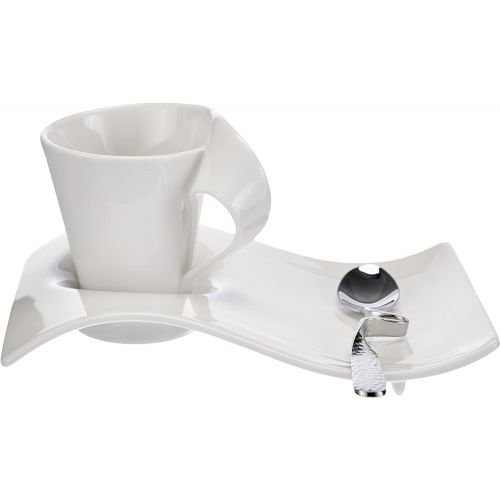  Villeroy & Boch - NewWave Caffe Espresso-Set, 3 tlg., eleganter Kaffeegenuss, Premium Porzellan/Edelstahl, spuelmaschinengeeignet