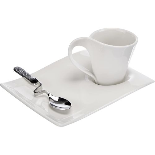  Villeroy & Boch - NewWave Caffe Espresso-Set, 3 tlg., eleganter Kaffeegenuss, Premium Porzellan/Edelstahl, spuelmaschinengeeignet