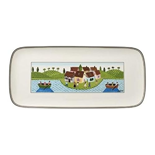  Villeroy & Boch Charm & Breakfast Design Naif Kuchenplatte, 35x16 cm, Premium Porzellan, Weiss/Bunt