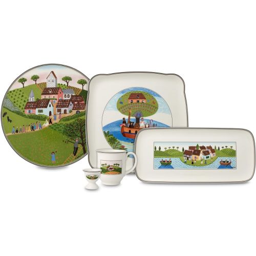  Villeroy & Boch Charm & Breakfast Design Naif Kuchenplatte, 35x16 cm, Premium Porzellan, Weiss/Bunt