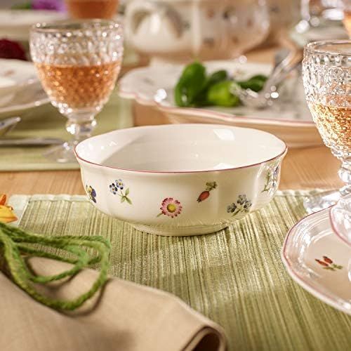  Villeroy & Boch - Petit Fleur Dessertschale, zarte Schale aus Premium Porzellan mit filigranen Reliefs und blumig-fruchtigen Motiven, weiss/bunt, 25 cm